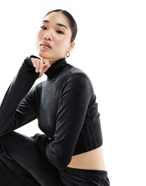 adidas Originals - Fluwelen crop top met lange mouwen in zwart