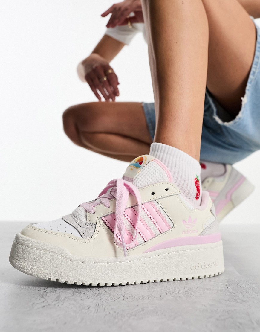 adidas Originals Forum Bold stripe trainers in cream and pink-White