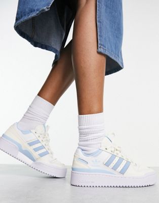 adidas Originals Forum Bold stripe trainers in white and blue