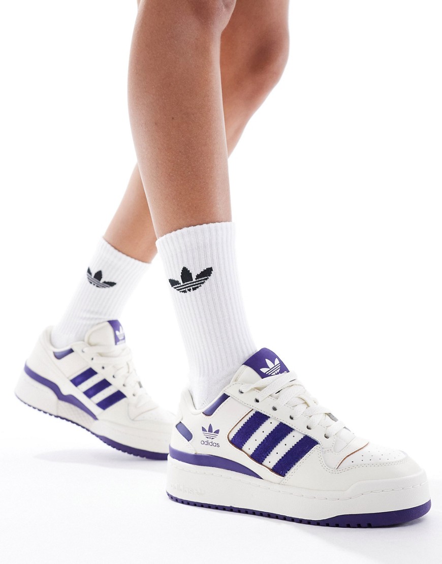 adidas Originals Forum Bold stripe trainers in white and purple