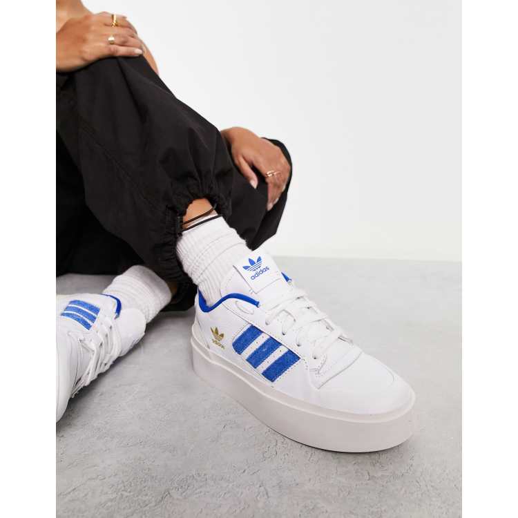 adidas Originals Forum Bonega platform sneakers in white and blue