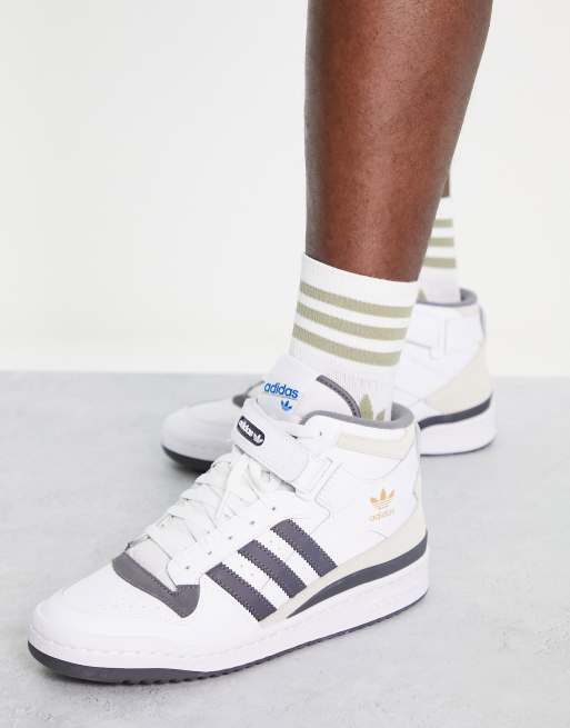 Adidas Originals Forum Mid Sneakers in White and Gray