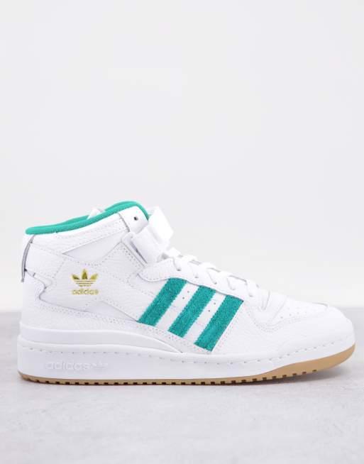 adidas Originals Forum mid sneakers in white with green stripes