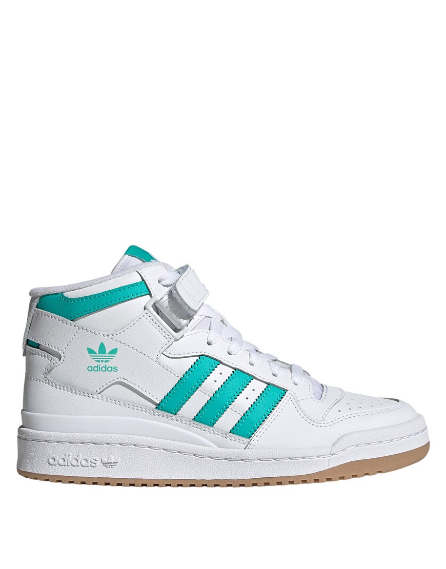 Adidas Originals Forum mid sneakers in white with mint green stripes