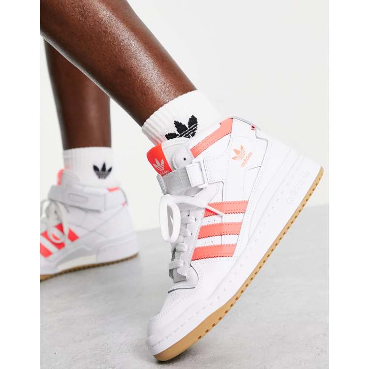 Adidas shoes white with pink stripes on sale