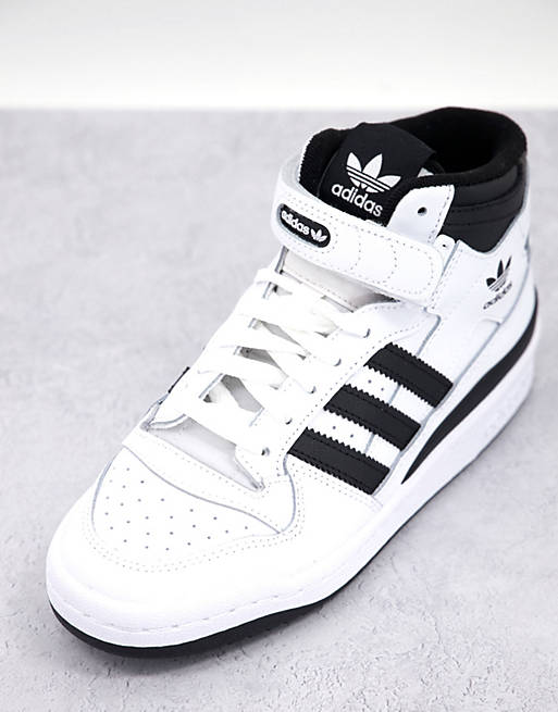 for Men MW Leather Adidas® Forum Mid Sneakers in White/Black Mens Shoes Trainers High-top trainers White 