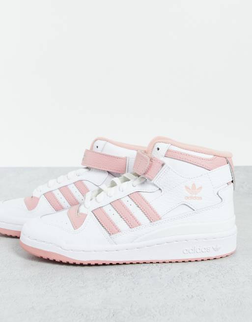 adidas Originals Forum mid trainers in white and pink