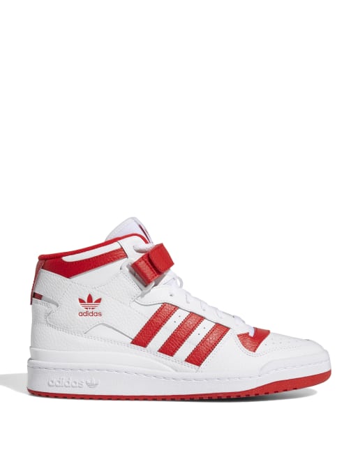 adidas Originals Forum Mid trainers in white and red