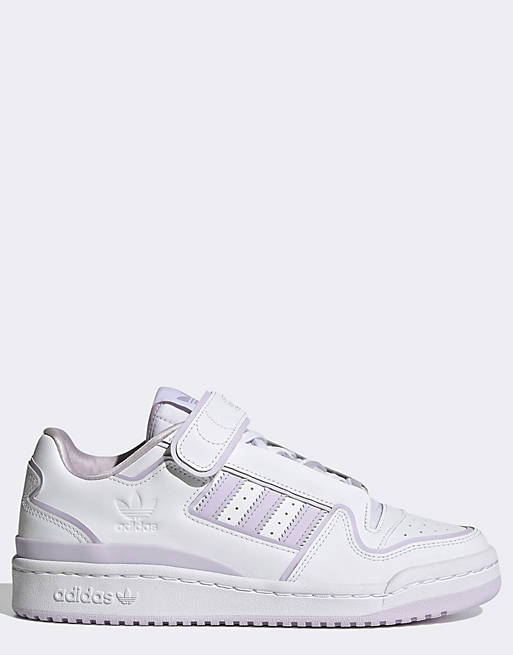 adidas Originals Forum Plus trainers in white with purple detail