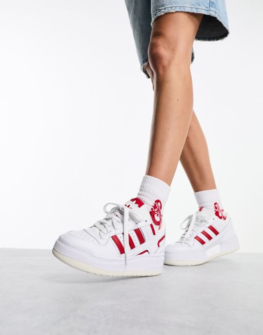 adidas Originals Forum XLG Baskets semelle plateforme Blanc et rouge