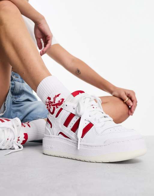 Plateforme Sneakers Basket Blanc-Rouge