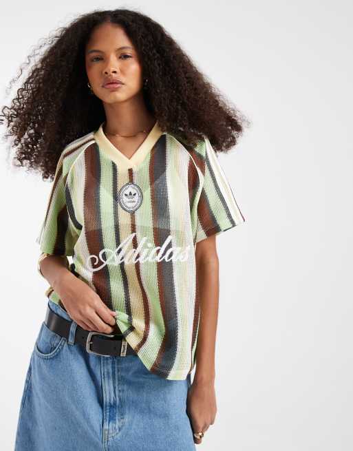 adidas Originals – Fußball-Oberteil aus Häkelstoff mit Streifen in Braun und Grün, 2 von 4
