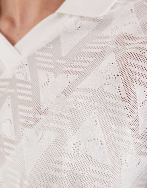 adidas Originals – Fußballtrikot aus Spitze in Wolkenweiß, 2 von 4