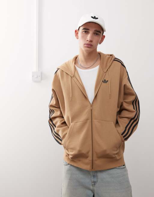 Adidas Originals full-zip oversized hoodie in camel and black
