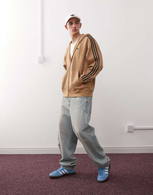 Adidas Originals full-zip oversized hoodie in camel and black
