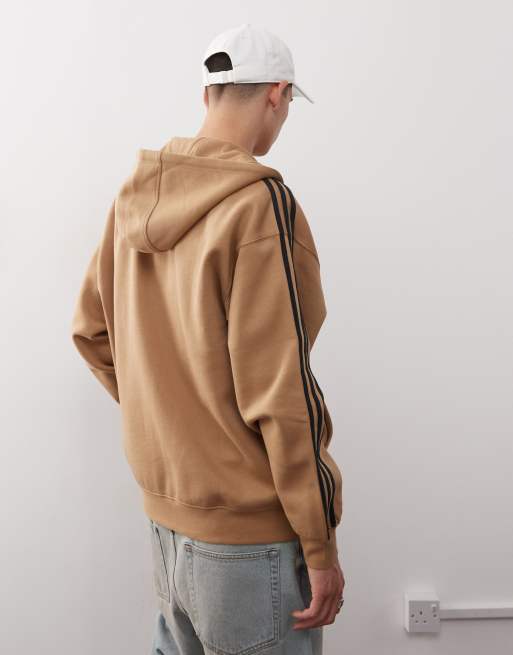 Adidas Originals full-zip oversized hoodie in camel and black