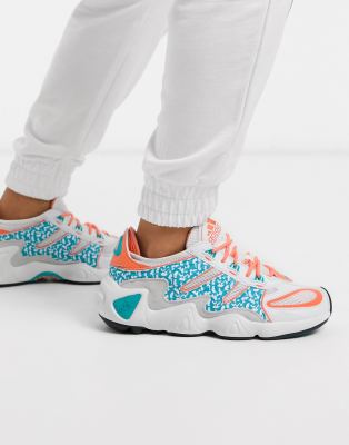 aqua and orange sneakers