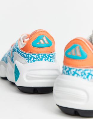 aqua and orange sneakers