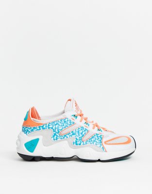 aqua and orange sneakers