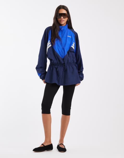 adidas Originals gathered waist track jacket in blue and navy - view 1