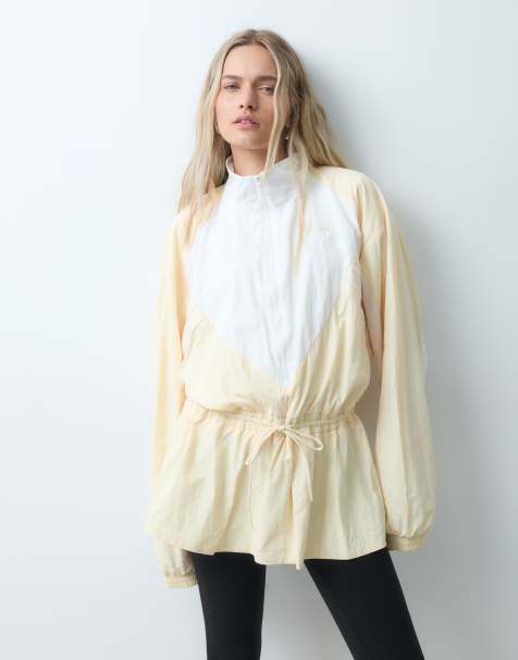 adidas Originals gathered waist track jacket in white and cream - view 1