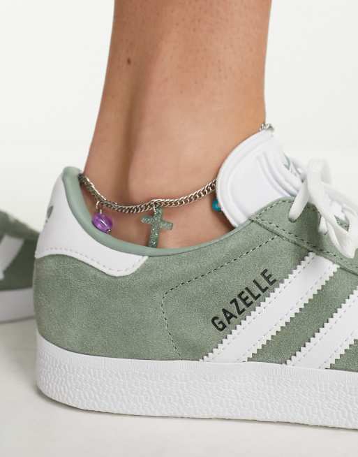 adidas Originals Gazelle Baskets Vert argente et blanc