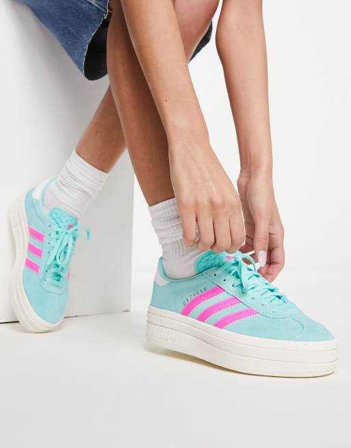 adidas Originals Gazelle Bold Baskets semelle plateforme Bleu turquoise et rose