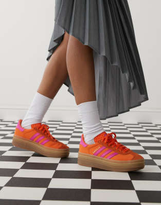 adidas Originals - Gazelle Bold - Baskets à semelle plateforme - Orange et rose