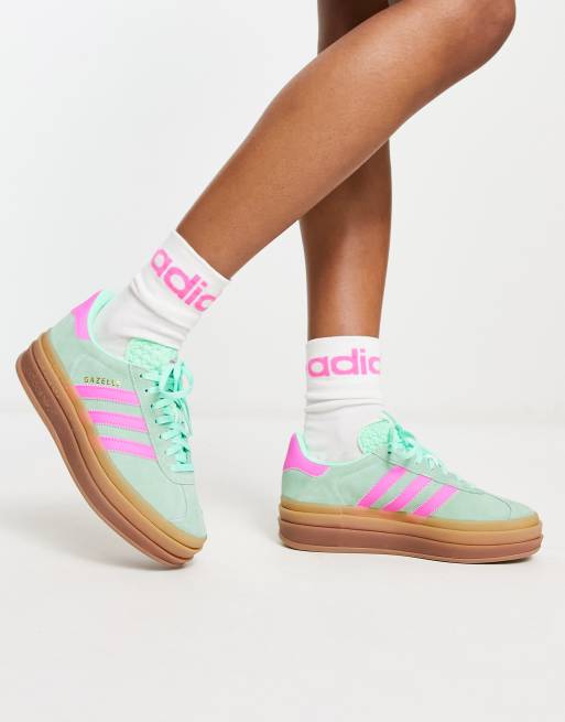 adidas Originals Gazelle Bold Baskets avec semelle plateforme en caoutchouc Vert menthe