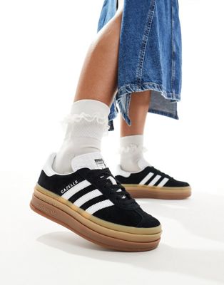 adidas Originals Gazelle Bold trainers in black and white - ASOS Price Checker