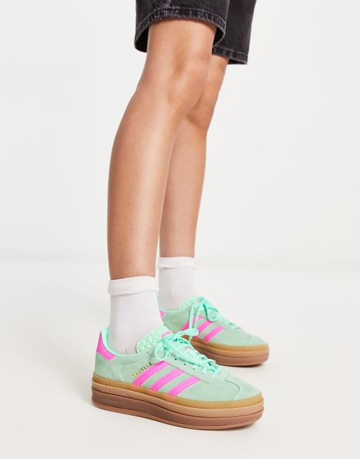 adidas Originals - Gazelle Bold - Flatform-sneakers i grøn og lyserød