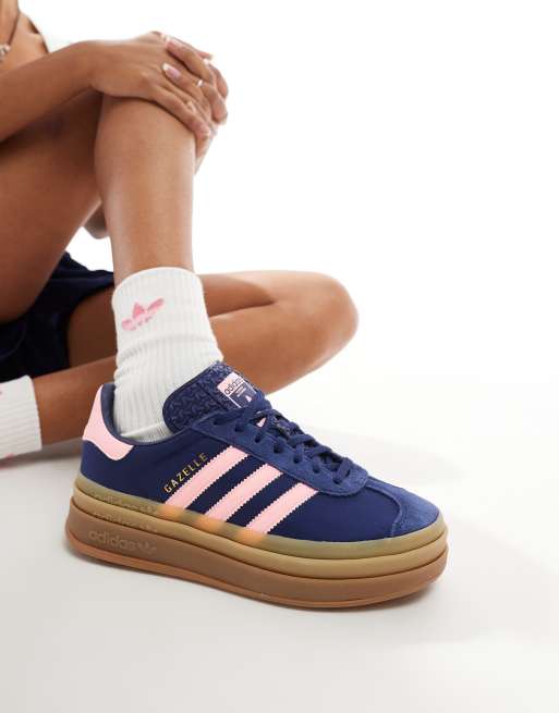 adidas Originals – Gazelle Bold – Marinblå och rosa sneakers med gummisula