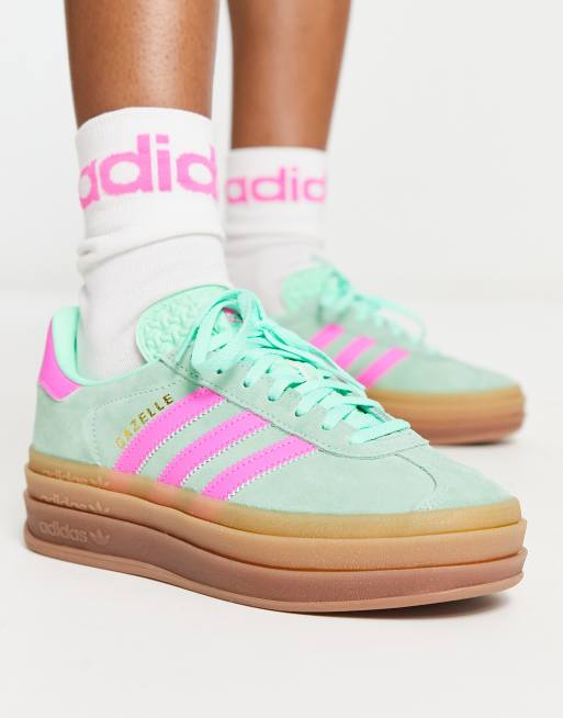 adidas Originals – Gazelle Bold – Miętowozielone buty sportowe na platformie i gumowej podeszwie
