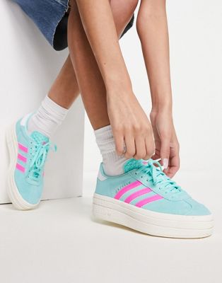 adidas Originals Gazelle Bold platform sneakers in aqua blue and pink | ASOS