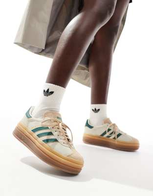 adidas Originals Gazelle Bold platform sneakers in cream and green with