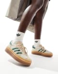 [adidas Originals] adidas Originals Gazelle Bold platform sneakers in cream and green with gum sole-White 42 CREAM