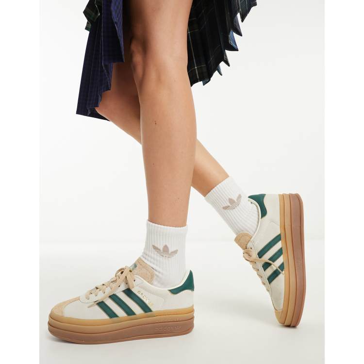 adidas Originals Gazelle Bold platform sneakers in cream/green with gum  sole | ASOS