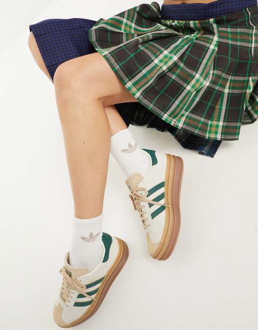 adidas Originals Gazelle Bold platform sneakers in cream/green with gum  sole | ASOS