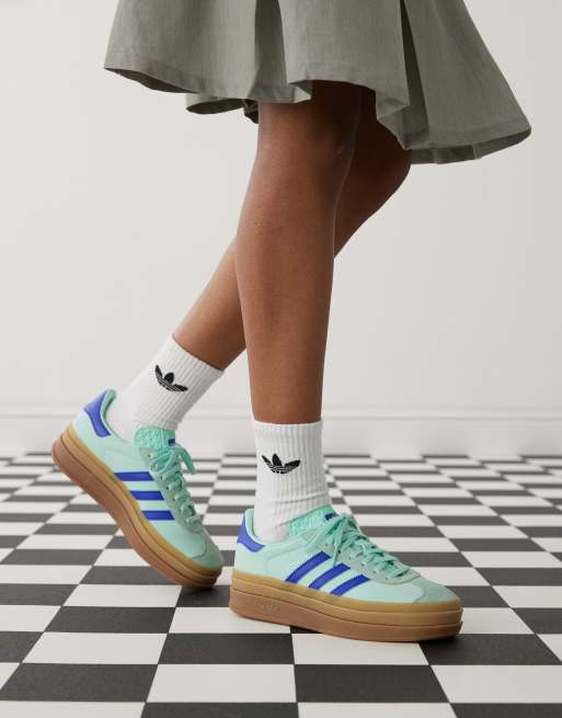 adidas Originals Gazelle Bold platform trainers in mint and blue