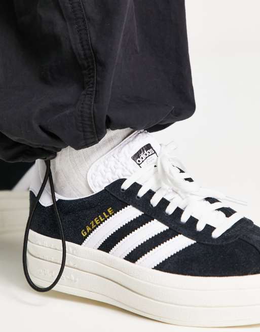 adidas Originals Gazelle Bold platform trainers in black and white | ASOS
