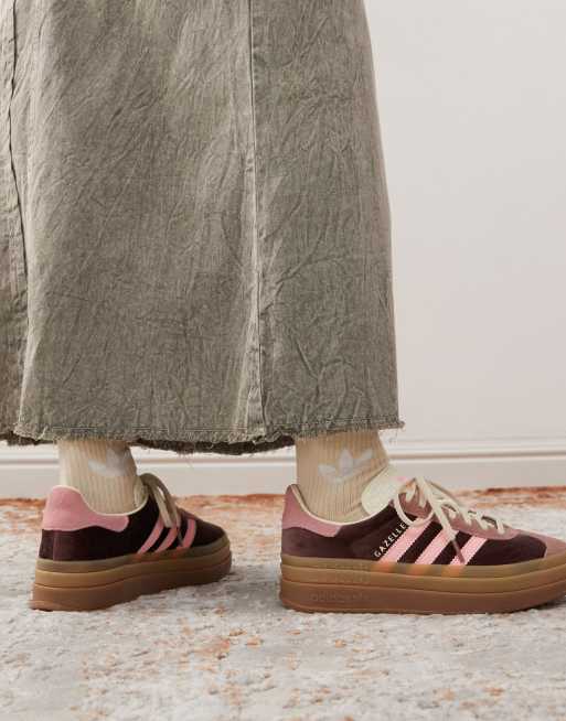 adidas Originals Gazelle Bold platform trainers in brown and pink