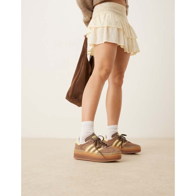 adidas Originals Gazelle Bold platform trainers in brown and yellow | ASOS