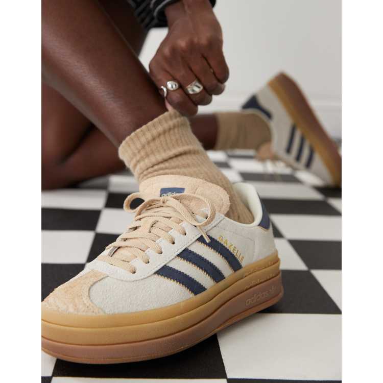 adidas Originals Gazelle Bold platform trainers in cream and navy