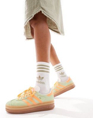 adidas Originals Gazelle Bold platform trainers in mint and orange
