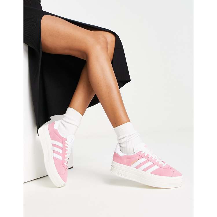 adidas Originals Gazelle Bold platform trainers in pink and white