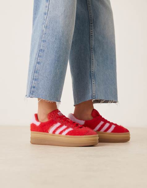 adidas Originals – Gazelle Bold – Röda och rosa, luddiga sneakers - view 1