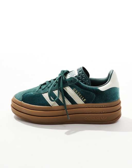 adidas Originals – Gazelle Bold – Samt-Sneaker in Dunkelgrün und