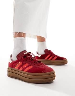 adidas Originals - Gazelle Bold - Sneaker aus Samt in Burgunderrot