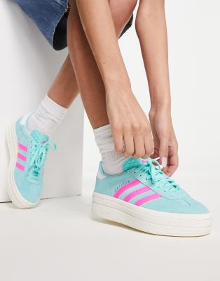 adidas Originals - Gazelle Bold - Sneaker in Aquablau und Rosa mit Plateausohle