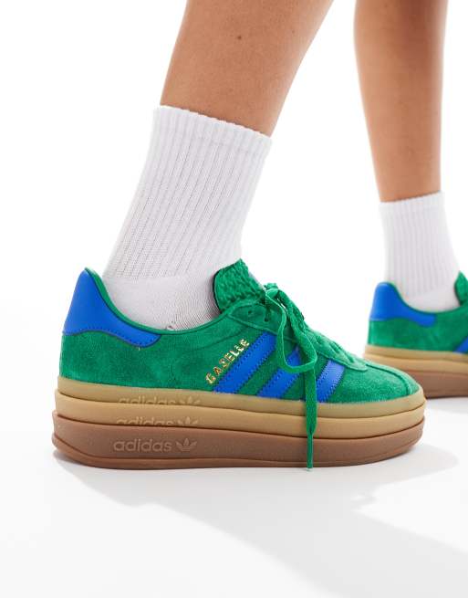 adidas Originals Gazelle Bold Sneaker in Grun und Blau mit Gummisohle